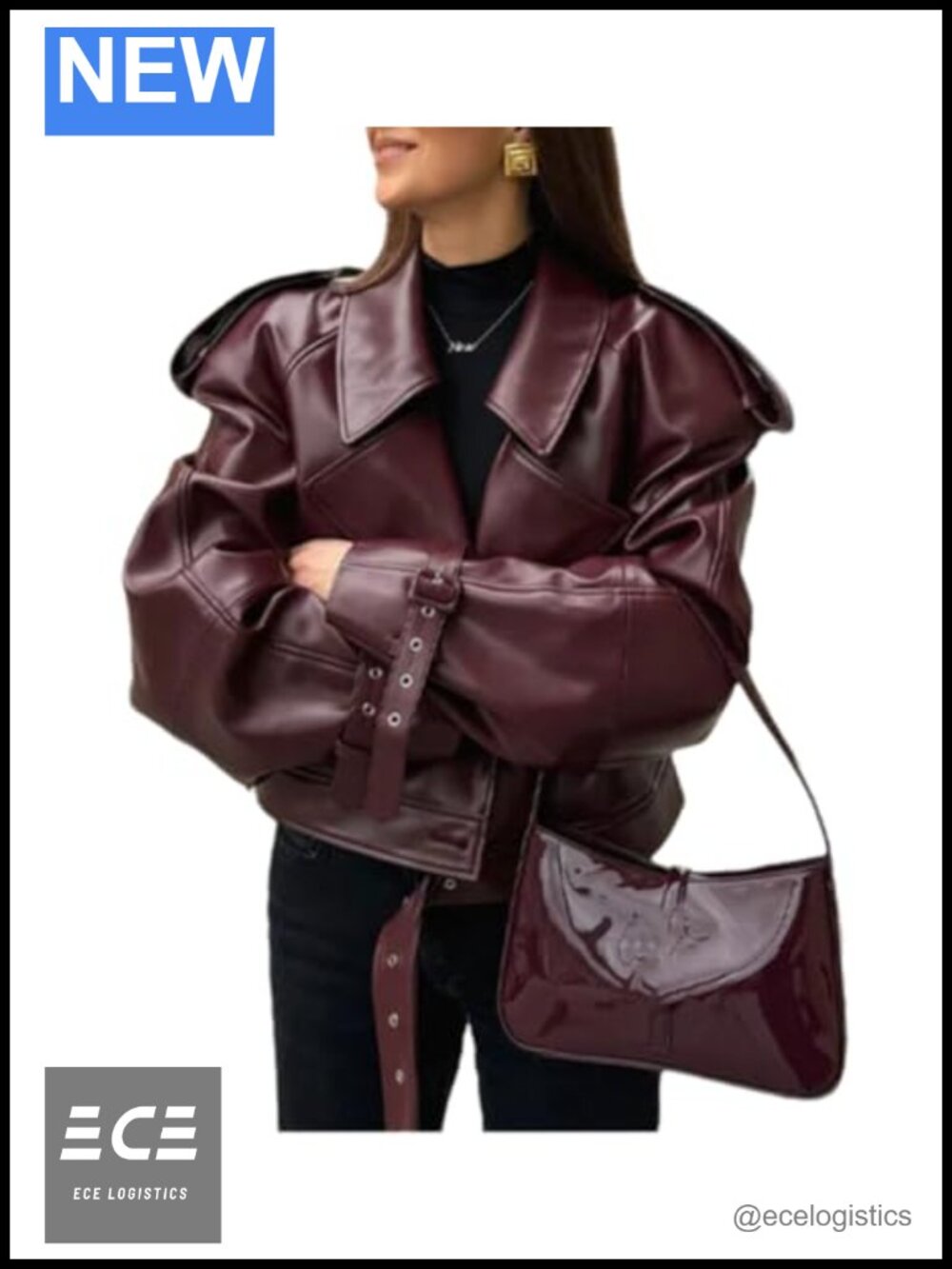 Faux Leather Motorcycle Jacket Long Sleeve Oversized Moto Biker Coat